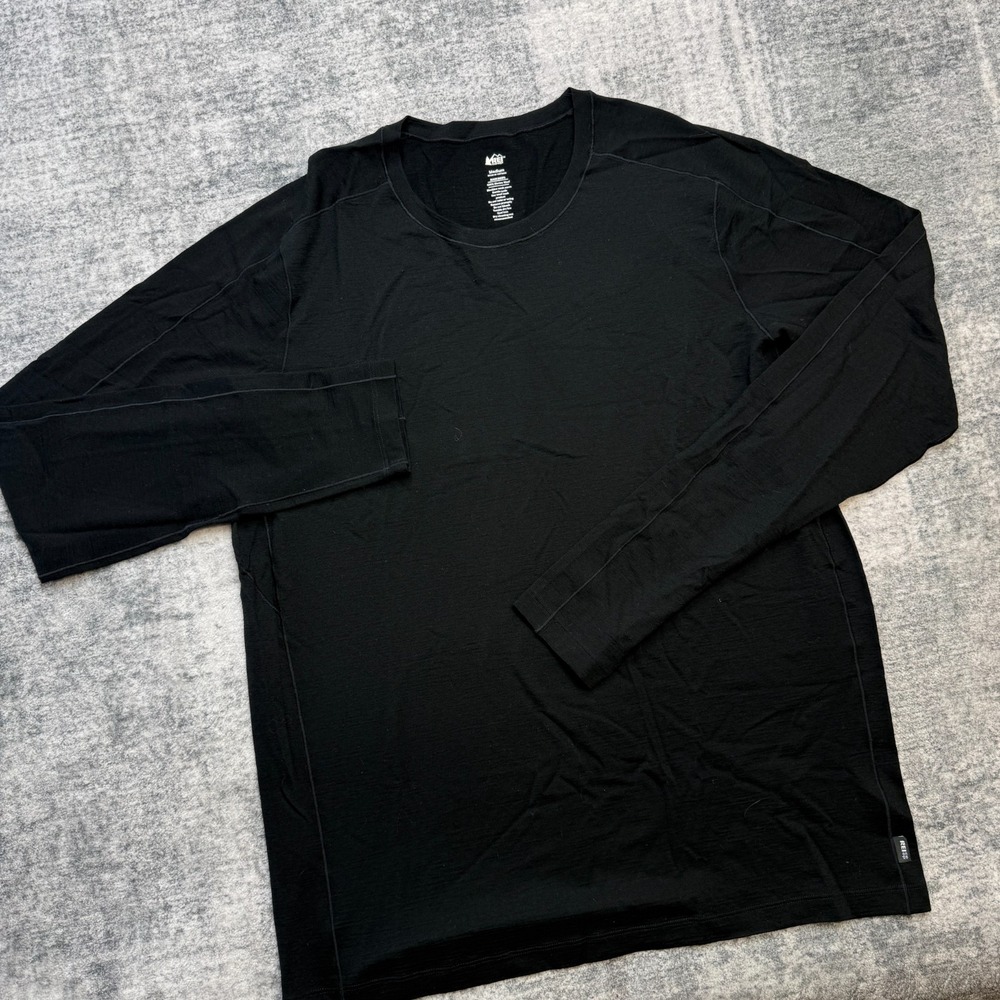 REI Coop Merino 185 Shirt Mens Medium Black Wool Long Sleeve Base Layer Hiking